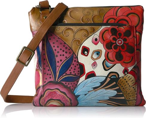 Anna by Anuschka Women's Genuine Leather Medium Multi-Compartment Cross Body | Zip-Top Organizer with Large Outside Zip-Pocket | Tribal Potpourri in Kuwait
