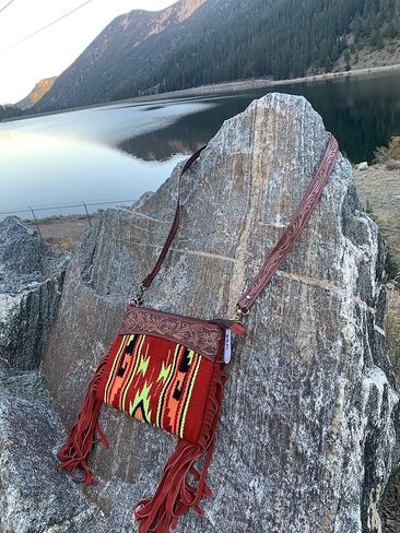 Majestic Ally Hand Tooled Pure Leather Cashmere Carry Cross Body Bag with Matching Leather Fringe in Saudi Arabia
