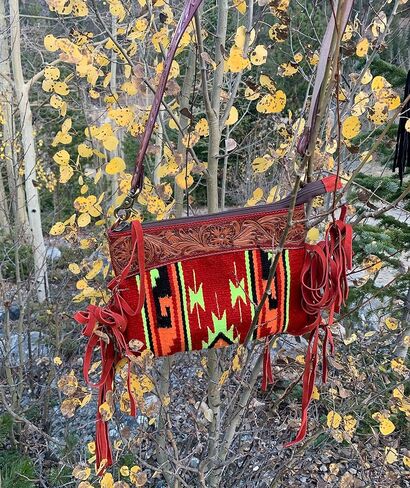 Majestic Ally Hand Tooled Pure Leather Cashmere Carry Cross Body Bag with Matching Leather Fringe in Saudi Arabia