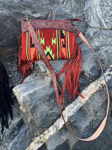 Majestic Ally Hand Tooled Pure Leather Cashmere Carry Cross Body Bag with Matching Leather Fringe in Saudi Arabia