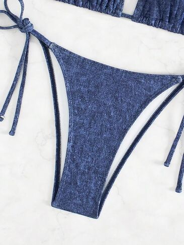 OYOANGLE Women's 2 Piece Solid Beach Halter Triangle Bra & Tie Side Bikini Sets String Swimsuits Bathing Suits in Saudi Arabia