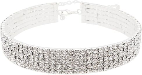 3 5 صف واضح حجر الراين واسعة المختنق قلادة الفضة مطلي طوق قلادة المرأة in Kuwait