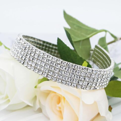 3 5 صف واضح حجر الراين واسعة المختنق قلادة الفضة مطلي طوق قلادة المرأة in Kuwait