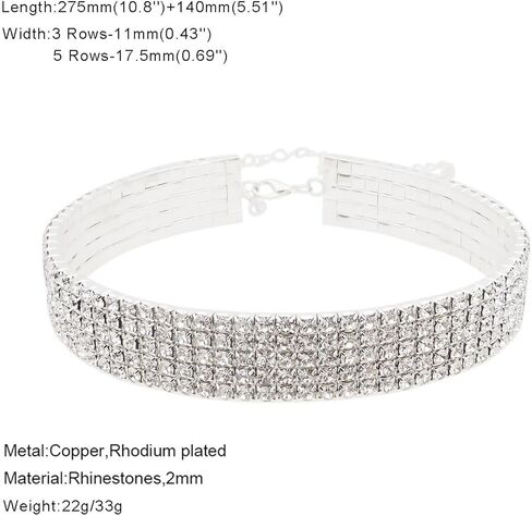 3 5 صف واضح حجر الراين واسعة المختنق قلادة الفضة مطلي طوق قلادة المرأة in Kuwait