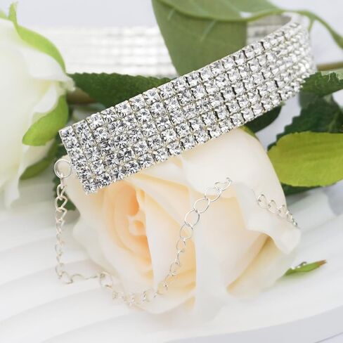 3 5 صف واضح حجر الراين واسعة المختنق قلادة الفضة مطلي طوق قلادة المرأة in Kuwait