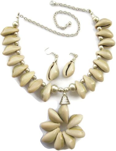 بيان الطبيعية Cowrie البحر شل قلادة مجموعة القرط | حرفي مصنوع يدويًا بسلك نحاسي | مجوهرات الأزياء للنساء | الغجر الهبي بوهو الهذيان القوطي الويكا القبلية النمط in Kuwait