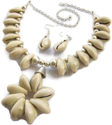 بيان الطبيعية Cowrie البحر شل قلادة مجموعة القرط | حرفي مصنوع يدويًا بسلك نحاسي | مجوهرات الأزياء للنساء | الغجر الهبي بوهو الهذيان القوطي الويكا القبلية النمط in Kuwait