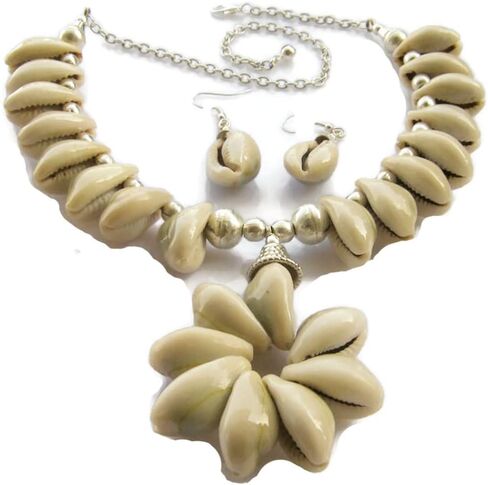 بيان الطبيعية Cowrie البحر شل قلادة مجموعة القرط | حرفي مصنوع يدويًا بسلك نحاسي | مجوهرات الأزياء للنساء | الغجر الهبي بوهو الهذيان القوطي الويكا القبلية النمط in Kuwait