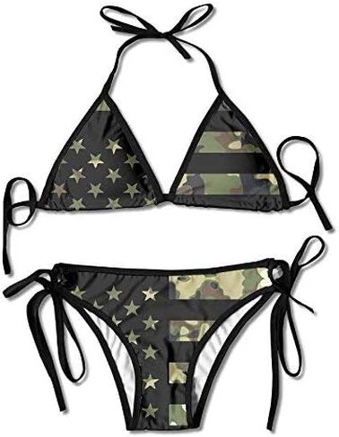 طقم بيكيني مبطن مثير للنساء بتصميم العلم الامريكي، اسود، مقاس واحد، اسود، مقاس واحد in Kuwait