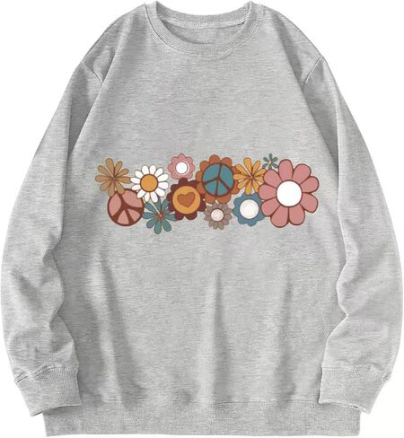 Hippie Sweatshirt for Women Cute Hippie 70s Pullover Funny Floral Rainbow Graphic Long Sleeve Shirt Fall Casual Tops in Kuwait