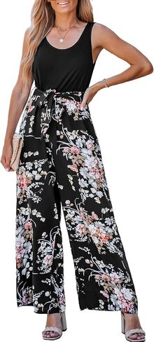 CUPSHE Summer Women's Jumpsuit Sleeveless Scoop Neck Floral Print Romper Overalls Casual Pollover Belted Jumpsuit in Saudi Arabia