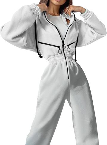 طقم جمبسوت من الصوف للنساء من كوزيبوين مكون من سويت شيرت بقلنسوة وخصر مرتفع للنساء in Kuwait