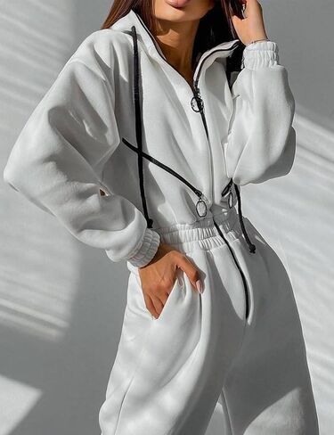 طقم جمبسوت من الصوف للنساء من كوزيبوين مكون من سويت شيرت بقلنسوة وخصر مرتفع للنساء in Kuwait