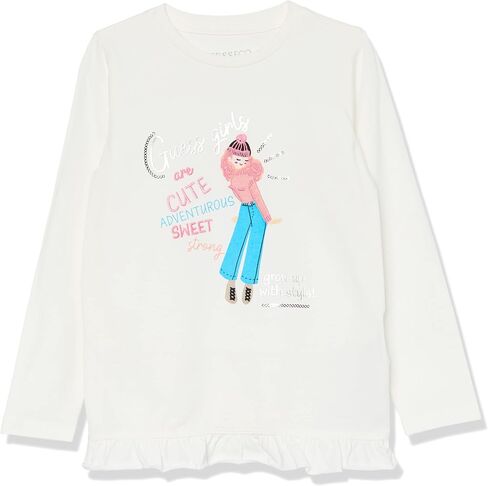 GUESS Long Sleeve Organic Cotton Girls Tee, Salt White in Saudi Arabia