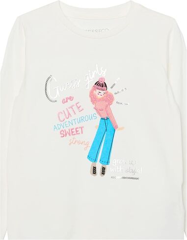 GUESS Long Sleeve Organic Cotton Girls Tee, Salt White in Saudi Arabia