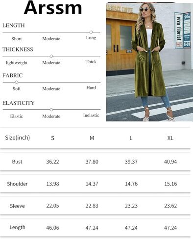 ايه ار اس اس ام سترة كارديجان طويلة مخملية بقبة مطوية مفتوحة من الامام للنساء in Kuwait