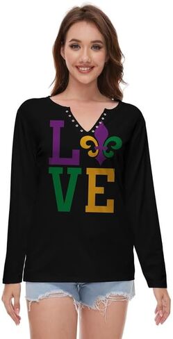 TMSD Womens St. Patrick's Day Top Long Sleeve Sweatshirt V-Neck Sexy Shirt in Saudi Arabia