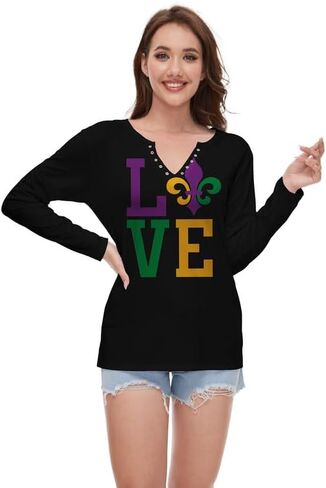 TMSD Womens St. Patrick's Day Top Long Sleeve Sweatshirt V-Neck Sexy Shirt in Saudi Arabia