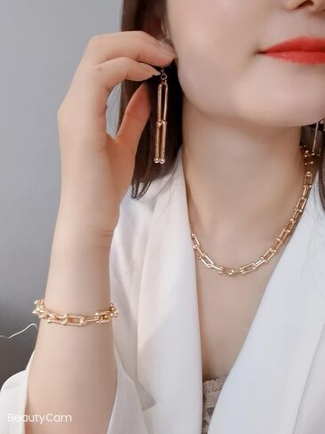 U Link Chain Necklace/Bracelet/Earrings/Gold Chain Necklace For Women/U Shape Chunky Chain Y2K in Saudi Arabia