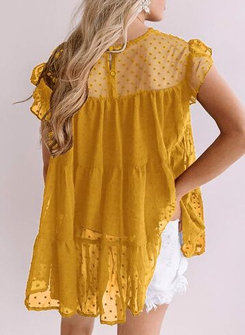 DOROSE Women's Babydoll Tops Swiss Dot Ruffle Sleeve Tiered Flowy Blouses Dressy Casual Summer Shirts in Kuwait