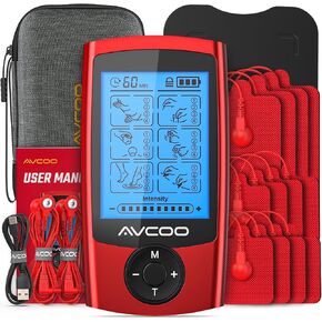 TENS Unit with 24 Modes, Dual Channel TENS Unit Muscle Stimulator, Rechargeable TENS Machine for Muscles, Shoulder, Neck, Sciatica and Back Pain Relief with 12 Upgraded Pads, EVA Case, Red