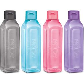 MILTON Sports Water Bottle Square Juice Box 4 Set 17 oz. Great for Juices Milk Smoothies Plastic Wide-Mouth Reusable Leak Proof Drink Bottle/Carton for School Bags Lunch Boxes Gym Flip Lid -BPA Free