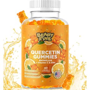 Quercetin with Bromelain Gummies - Vitamin C + Zinc & Vitamin D3 – Extra Strength Immune Support Booster - 60 Quercetin Gummies - Made in The USA