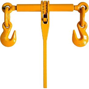 102880 Ratchet Type Load Binder with 360° Swivel Grab Hooks for 3/8-inch to 1/2-inch Grade 70 Transport Chain, Yellow Finish