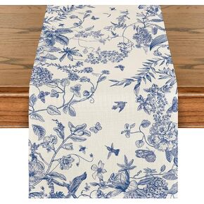 Artoid Mode Monochrome Sketch Birds and Flowers Summer Table Runner, Seasonal Spring Fall Kitchen Dining Table Decoration for Home Party Decor 13x72 Inch