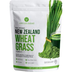 Antler Farms - 100% Pure, Organic, New Zealand Wheatgrass Powder, 40 Servings, 200g - Raw, Vegan, Gluten Free, Nutrient Rich, High Chlorophyll Wheat Grass, Detox, Essential Amino Acids, Minerals