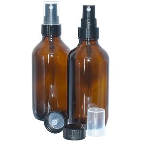 GlassBottleOutlet (عبوة من 2) 4 أوقية. العنبر بوسطن مستدير مع رشاشات رذاذ دقيقة سوداء وأغطية مبطنة مخروطية سوداء in Kuwait