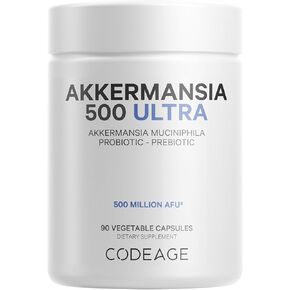 Codeage Akkermansia Muciniphila Probiotic Ultra - High-Potency 500M AFUs Akkermansia Probiotic Supplement - Enhanced Daily Probiotic & Prebiotic, 3-Month Supply, Gut Health Support - 90 Capsules