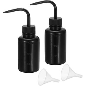 PATIKIL 150ml Wash Bottle, 2pcs Plastic Squeeze Bottle Narrow Mouth Bottle with Funnel Foam Bottle for Green Soap Cleaning Washing Irrigation, Black