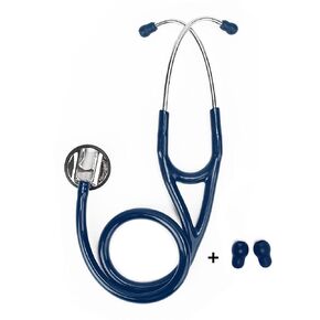 Cardiology Stethoscope - Professional Tool for Cardio Diagnostic - Ultra Sensitive Single Head Chest Piece, Broad Headset - Extra Ear Tips & Non-Chill Ring - 30" Flexible Tubing, Navy Blue