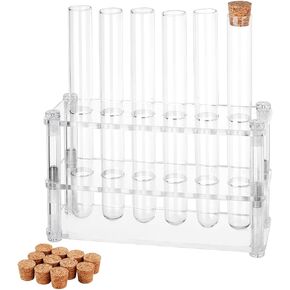 OLYCRAFT 12 Pcs Glass Test Tubes with Rack Cork Stoppers Clear Test Tubes with Acrylic Holder 6 Holes Tubes Rack Kit for Scientific Experiments Decorations and Crafts 6.3 Inch Long in Kuwait