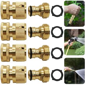 Garden Hose Quick Connector, 3/4 inch GHT Thread Fitting Brass Garden Hose Bibb Quick Connect Set, Heavy-Duty No-Leak Rust Resistant Water Pipe Quick Connect Fittings Male and Female Adapter (4 Sets)
