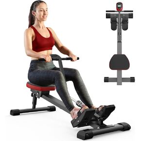 آلة التجديف، آلة التجديف الهيدروليكية مع 12 مستوى مقاومة، سعة تحميل 300 رطل، مدمجة ذكية، سكة طويلة جدًا، معدات اللياقة البدنية لكامل الجسم للاستخدام المنزلي in Kuwait