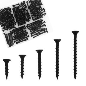 Carbon Steel Drywall Screws Assortment Set (175 pcs),Coarse Thread Wood Screws for Drywall Wood Phillips Self Tapping Screws,5 Sizes Screws Set (3/4",1",1-1/4",1-1/2",2") (Black)