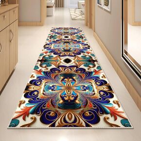 Washable Entrance Door Mat, Non-Slip Vintage Hallway Rug Runner with Upgrade Rubber Backing, Stain Resistant Faux Wool Distressed Carpet Runner for Bedroom, Kitchen, Laundry, Entrance (35.4" x 23.6")