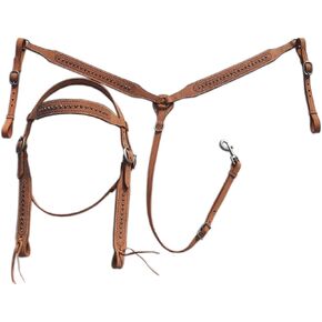 Handcrafted Leather Browband Headstall & Breast Collar Set Stainless Steel Buckle Luxurious Horse Headstalls