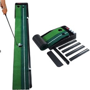 Foldable Golf Putting Mat with Auto Ball Return- 10ft Dual Tone Grass Golf Mat with Plastic Frame & 3 Golf Balls-Putting Green for Indoor & Outdoor