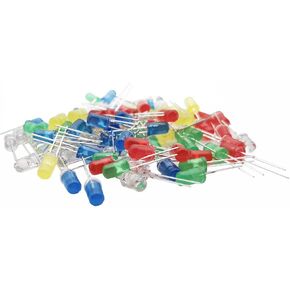 100 pcs(5 colors x 20 pcs) 5mm LED Diode Lights Assortment Kit Pack (Diffused Round Lens DC 3V 20mA) Lighting Bulb Lamp Assorted Variety Color Electronics Components Light Emitting Diodes Parts