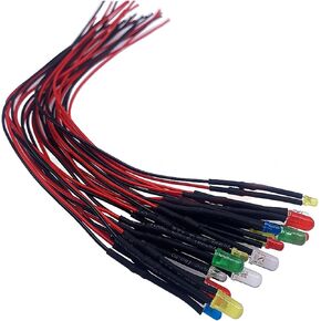 50PCS 12V 3mm LED Lights Emitting Diodes Pre Wired Micro Led Lights Diodes Diffused Colored Lens for Model Assortment Kit