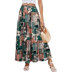 بيريدريس تنورة ماكسي للنساء عالية الخصر طول الكاحل فلوي ألف خط صيف غير رسمي للشاطئ تنانير طويلة الطبقات مكشكشة in Kuwait