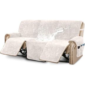 MeilleMaison Recliner Sofa Covers for 3 Cushion Couch, 100% Waterproof Velvet Recliner Sofa Slipcover Cut Flower Pattern, Washable Reclining Furniture Protector Elastic Straps, Brown (MMCRBR03C3)