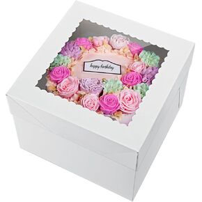 20pcs 8''x8''x8'' Bakery Cake Box with Window, White Cake Boxes Large Baking Boxes Square Cardboard Cake Box for Cakes, Pastries, Cookies, Pie, Treats