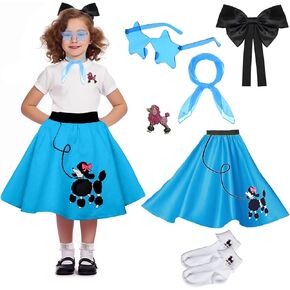 1950s Girls Poodle Skirt Dress up Kit, Bobby Sock,Chiffon Scarf, 50s Costume Outfit for Kids Toddler (Pink, 7-10 Yrs)
