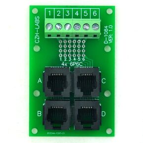 Electronics-Salon RJ11/RJ12 6P6C Jack 4-Way Buss Breakout Board, Terminal Block, Connector.