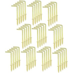 50pcs 1-1/4 Inch L Shape Screw Hooks, Small Screw in Hooks for Hanging Square Bend Hooks for Home Workplace Office, Gold 7 Shape Right Angle Self-Tapping Screws Hooks