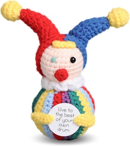 Cute Funny Positive Crochet Clown Doll Emotional Support Knitted Mini Clown with Bookmark Novelty Gift for Room,Car,Home Decor,Party,Women,Kids Birthday in Saudi Arabia